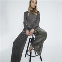 River Island Womens Wide Leg Trousers Gold Plisse Elasticated Waist Pants - 8 Regular