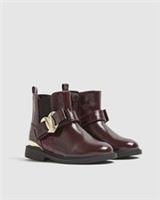 River Island Mini Girls Chelsea Boots Red Patent Heart Bow Side Zip Shoes