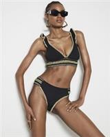 River Island Womens Bikini Briefs Black Frill Elastic High Leg Beach Swimwear - 10 Regular