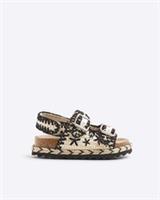 River Island Mini Girls Sandals Black Whipstitch Footbed Open Toe Backless Shoes