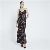 River Island Womens Slip Maxi Dress Black Floral Print Cowl Neck Sleeveless - 6 Regular