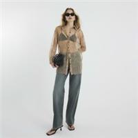 River Island Womens Shirt Beige Long Sleeved Sheer Lace Long Sleeve Button Top - 6 Regular