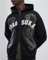 River Island Mens Hoodie Black Embroidered Yokosuka Snake Zip Sweatshirt Top - M Regular