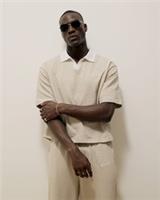 River Island Mens Polo Shirt Beige Boxy Fit Textured Open Neck Short Sleeve Top - S Regular