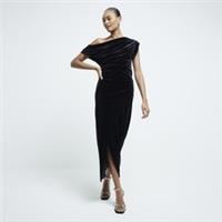 River Island Womens Midi Dress Black Velvet Drape Crew Neck Sleeveless - 6 Regular