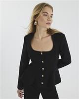 River Island Womens Blazer Black Peplum Button Front Scoop Neck Outerwear Top - 8 Regular