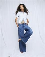 River Island Womens Wide Leg Jeans Blue Low Rise Palazzo Trousers Pants Bottoms - 6 Long Regular