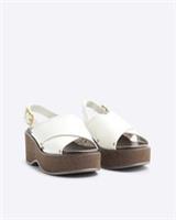 River Island Womens Wedge Sandals White Wide Fit Cross Strap Summer Shoes