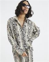 River Island Womens Shirt Cream Oversized Snake Collared Long Sleeve Top - S Regular