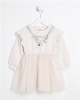 River Island Mini Girls Tutu Dress Pink Necklace Graphic Crew Neck Long Sleeve - 3-4 Years Regular