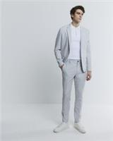 River Island Mens Suit Trousers Grey Skinny Fit Texture Button Zip Pants Bottoms - 36 Long Regular