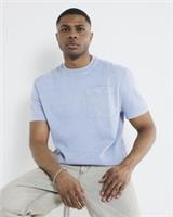 River Island Mens T-Shirt Blue Regular Fit Washed Crew Neck Shoes Sleeve Tee Top - S Regular