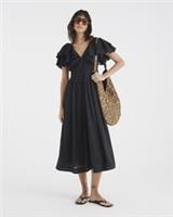 River Island Womens Midi Dress Black Premium Flutter V-Neck Short Flutter Sleeve - 8 Regular