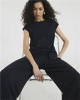 River Island Womens Top Navy Short Sleeve Pinstripe Tie Detail Crew Neck - 12 Regular