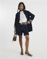 River Island Womens Bermuda Shorts Petite Blue Denim Longline Zip Button Bottoms - 6 Petites