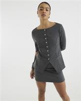 River Island Womens Top Grey Pinstripe Long Sleeve Crew Neck Buttons Blouse - 10 Regular