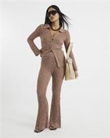 River Island Womens Flared Trousers Petite Brown Elasticated Waist Pants Bottoms - L Petites