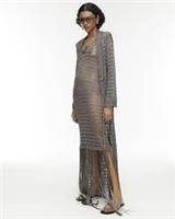 River Island Womens Maxi Dress RI Studio Grey Metallic Crochet Casual Tassel Hem - S Regular