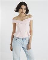 River Island Womens Top Pink Double Breasted Sleeveless Bardot Neck Wrapped - L Regular
