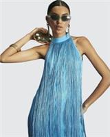 River Island Womens Mini Dress Blue Premium Fringe Sleeveless High Neck - 6 Regular