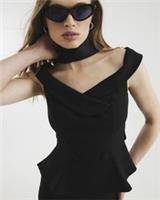 River Island Womens Bardot Top Black Sleeveless Double Breasted Design Top - L Regular