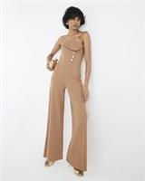 River Island Womens Jumpsuit Beige Sleeveless Bandeau Gold Detail Zip Outfit - S Regular