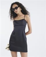 River Island Womens Mini Slip Dress Black Satin Square Neck Sleeveless - 10 Regular