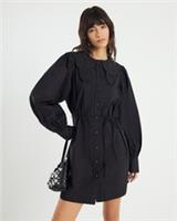 River Island Womens Mini Shirt Dress Black Collared Long Sleeve Pleated Buttons - S Regular