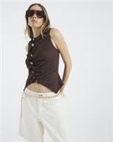 River Island Womens Tank Brown Sleeveless Textured Fabric Button Front Top - S Regular