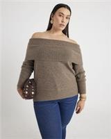 River Island Womens Jumper Brown Knitted Bardot Sweater Loose Fit Pullover Top - L Regular