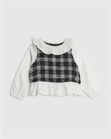 River Island Mini Girls Peplum Top Black Boucle Collared Sleeveless Blouse - 3-4 Years Regular
