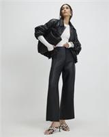 River Island Womens Cropped Trousers Black Faux Leather Zip Pants Bottoms - 8 Regular