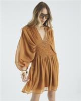 River Island Womens Smock Mini Dress Yellow Long Sleeve V-Neck Gathered Detail - S Regular
