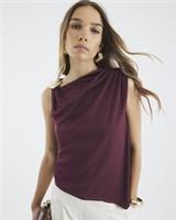 River Island Womens Drape Top Red Sleeveless Shell Trim Asymmetric Neck - S Regular
