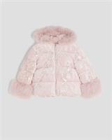 River Island Girls Puffer Coat Pink Sequin Hooded Padded Outerwear Top - 11-12 Years Regular