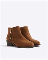 River Island Girls Ankle Boots Brown Faux Suede Side Zipped Block Heel Shoes