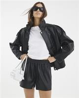 River Island Womens Shorts Black Elasticated Waist Faux Leather Bottoms - 6 Regular