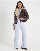 River Island Womens Trousers Blue Wide Leg Cable Knit Fabric Pants Bottoms - L Regular