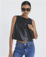 River Island Womens Top Black Faux Leather Fabric Sleeveless Round Neck Blouse - 14 Regular