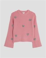 River Island Girls Jumper Pink Embellished Heart Crew Neck Sweater Pullover Top - 9-10 Years Regular