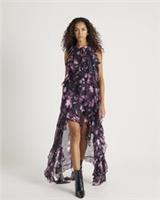 River Island Womens Maxi Dress Black Floral Ruffle Halter Neck High Low Hem - 6 Regular
