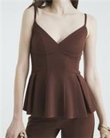 River Island Womens Plunge Top Brown Sleeveless Peplum Pleated Tie Strap Blouse - L Regular