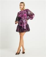 River Island Womens Mini Dress Petite Purple 3D Floral Belted Long Sleeve - 8 Petites