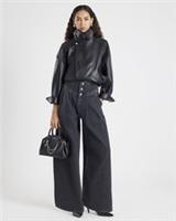 River Island Womens Wide Leg Jeans Grey Corset Button Up Trousers Pants Bottoms - 18 Short Regular