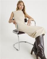 River Island Womens Midi Dress Cream High Neck Ribbed Fabric Sleeveless Fitted - S Regular
