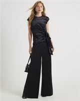 River Island Womens Joggers Trousers Black Velvet Wide Leg Pants Bottoms - S Regular