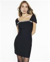 River Island Womens Mini Dress Black Embellished Bandage Square Neck Diamante - XS Regular