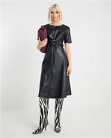 River Island Womens Midi Dress Black Faux Leather Buckle Detail Swing Round Neck - 6 Regular