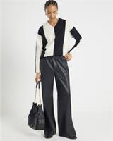 River Island Womens Trousers Black Faux Leather Elasticated Waist Pants Bottoms - 8 Regular