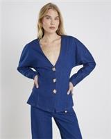 River Island Womens Top Blue Denim Button Front Long Sleeve V-Neck Blouse - 8 Regular